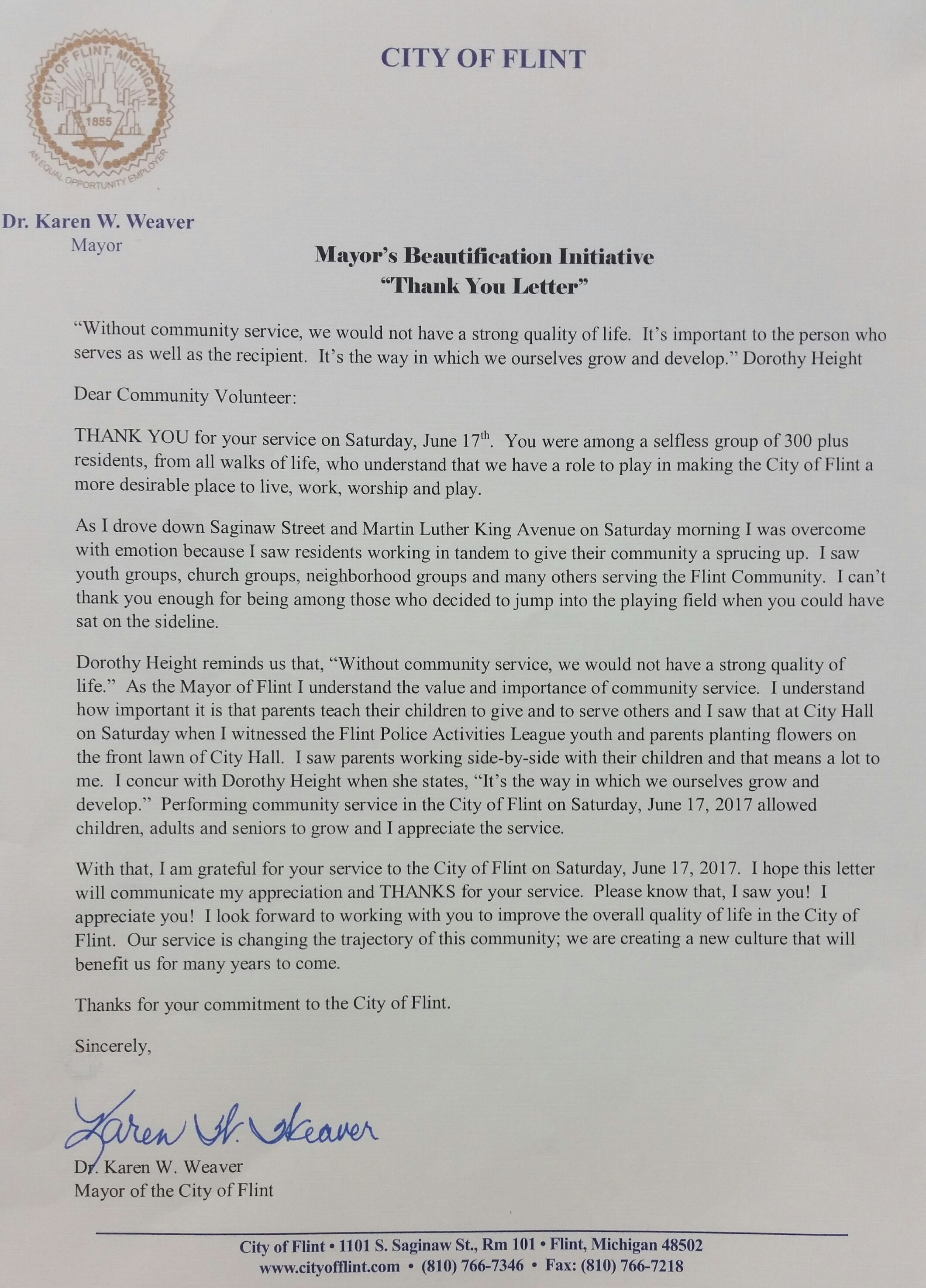 thank letter volunteers you All Mayor Make Helped Weaver Thanks to Who Expresses 1st